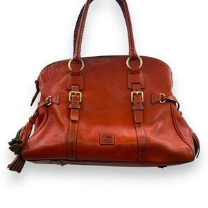 Dooney & Bourke Florentine Leather Large Domed Buckle‎ Satchel in Natural Brown